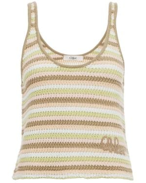 Chloé Chloé Crochet Knit Cropped Tank Top - Natural