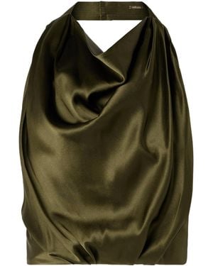 Cult Gaia Adrienne Open-Back Draped Silk-Blend Satin Halterneck Tank - Green