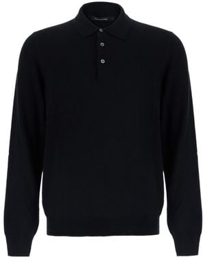 Tagliatore Long-Sleeve Knitted Polo Shirt - Blue