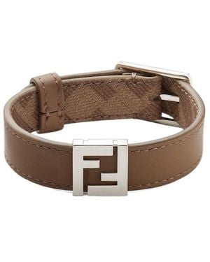 Fendi Ff Canvas And Leather Bracelet - White
