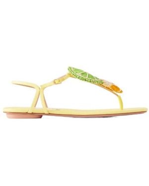 Aquazzura Embellished Raffia-Effect Thong Sandals - Yellow