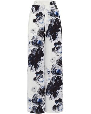 McQueen Flora-Printed Elasticated Waistband Trousers - White