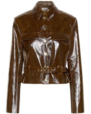 Sportmax Short, Coated Cotton Jacket With Worn Effect - Brown