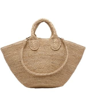 IBELIV Strap Detailed Woven Tote Bag - Natural