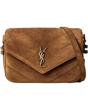 Saint Laurent Suede Flap Crossbody Bag - Brown