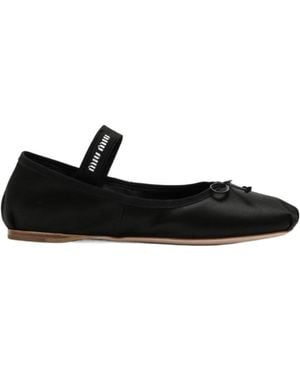 Miu Miu Round Head Logo Ballet Shoes - Black