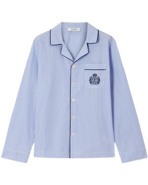Sporty & Rich Embroidered Striped Cotton-Poplin Pajama Shirt - Blue