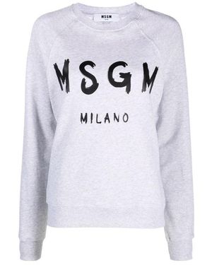 MSGM Logo Printed Crewneck Sweatshirt - Grey