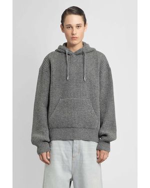 Ami Paris Virgin-Wool Ribbed Hoodie - Grey