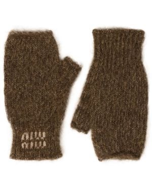 Miu Miu Logo Knit Gloves - Brown