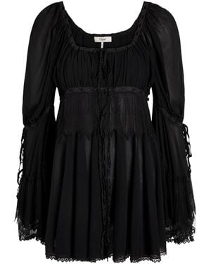 Chloé Striped Silk Long-Sleeve Blouse - Black