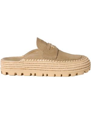 Miu Miu Logo-Embossed Slip-On Mules - Natural