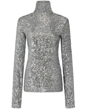 Rabanne Sequin Embellished Turtleneck Top - Grey