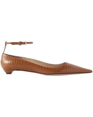 Tom Ford Snake-Effect Leather Point-Toe Ballet Flats - Brown