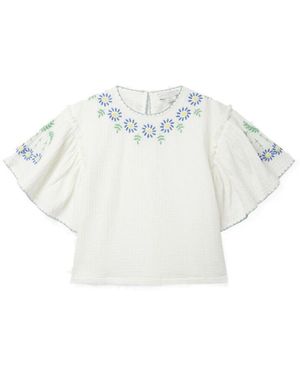Stella McCartney Floral-Embroidered Muslin Blouse - White