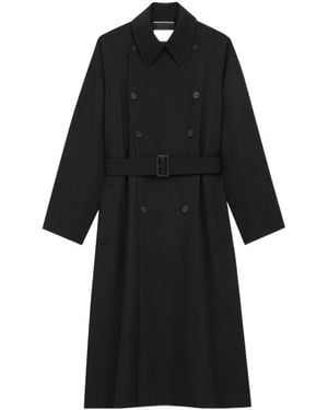 Saint Laurent Double-Breasted Belted Long Coat - Black