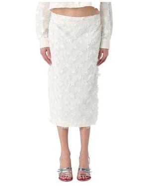 MSGM Appliqué-Detail Rear Slit Midi Skirt - White