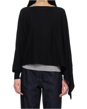 Jil Sander Cape-Style Single-Sleeve Knitwear - Black