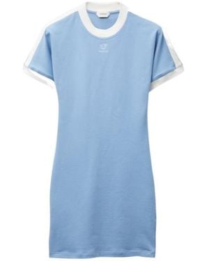 Versace Embroidered-Logo Stretch Cotton-Jersey Mini Dress - Blue