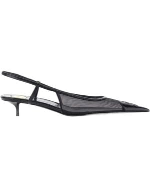 Saint Laurent Mesh-Panelled Pointed-Toe Slingback Pumps - White
