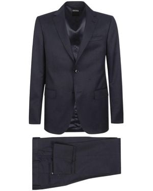 ZEGNA Long-Sleeved Suit Jacket And Belt Loop Casual Pants Suit - Blue