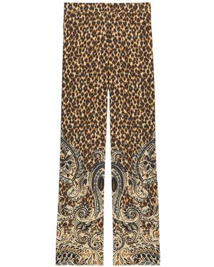 Etro Leopard-Print Straight-Leg Silk Pants - Natural