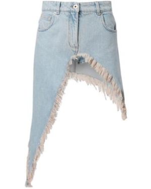 Blumarine Asymmetric Distressed Denim Miniskirt - Blue