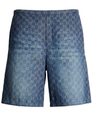Gucci Gg Chambray Cotton Denim Shorts - Blue