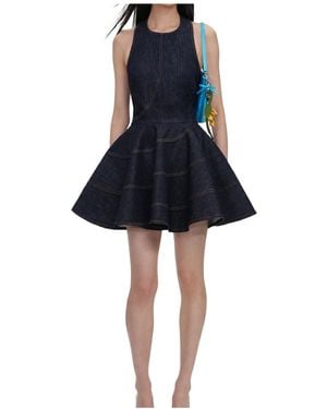 Self-Portrait Denim Halterneck Mini Dress - Blue