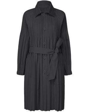 Pleats Please Issey Miyake Pleats Please Issey Miyake Belted Pleated Coat - Black