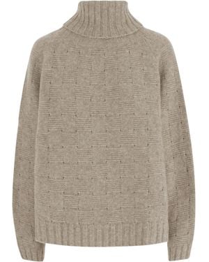 Allude Geometric Turtleneck Knitted Jumper - Grey