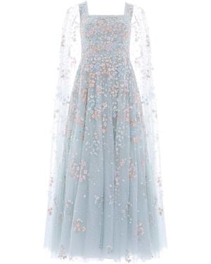 Needle & Thread Floral Cape Sleeve Gown - Blue