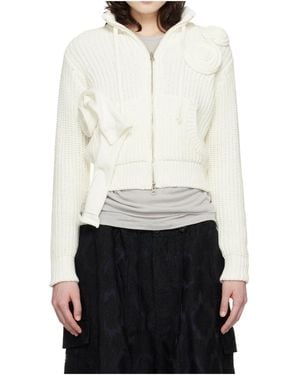 OPEN YY Applique Knitted Zip-Up Sweater - White