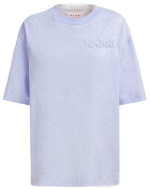 Marni Organic Cotton Box-Cut T-Shirt With Padded Logo - Blue