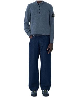 Stone Island Logo Patch Loose Fit Jeans - Blue
