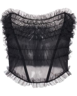 Alessandra Rich Ruched Tulle Bustier - Gray