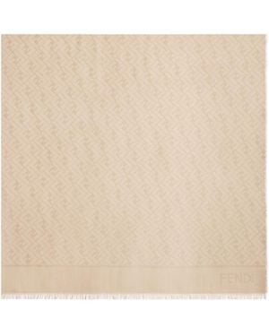 Fendi Ff-Jacquard Frayed Edge Scarf - Natural