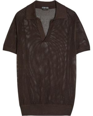 Tom Ford Sheer Cotton And Silk-Blend Polo Shirt - Brown