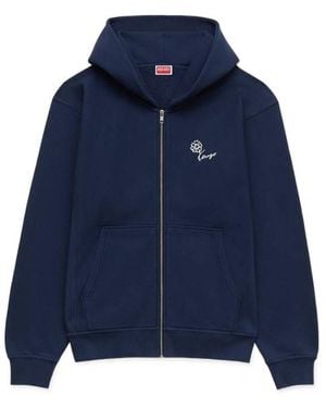 KENZO Tulip Embroidered Zip Up Hoodie - Blue