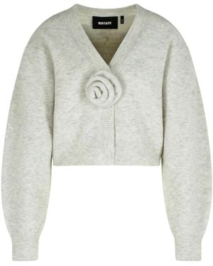ROTATE BIRGER CHRISTENSEN Puff-Sleeve Rose-Embellished Cardigan - White