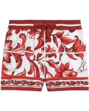 Dolce & Gabbana Majolica-Print Poplin Bermuda Shorts - Red