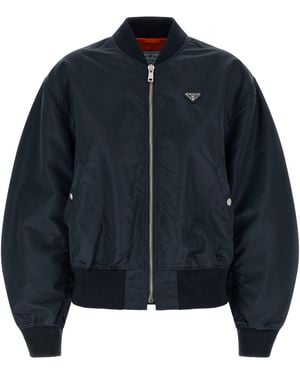 Prada Triangle-Logo Zip-Up Bomber Jacket - Blue