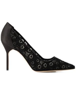 Manolo Blahnik Satin-Trimmed Lace Court Shoes - Black