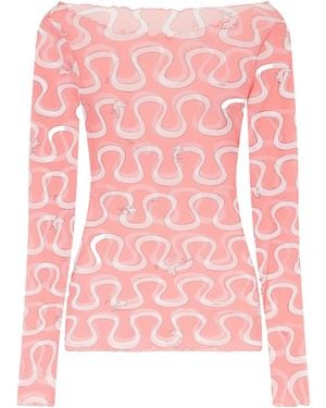 PUCCI Printed Stretch-Tulle Top - Pink