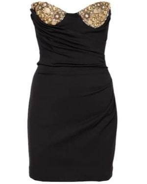Area Embellished Draped Jersey Bustier Dress - Black