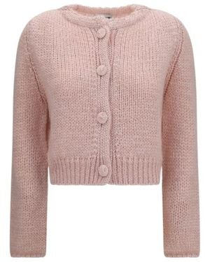 forte_forte Chunky Knit Buttoned Cardigan - Pink