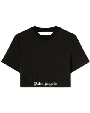 Palm Angels Logo Tape Cropped Top - Black