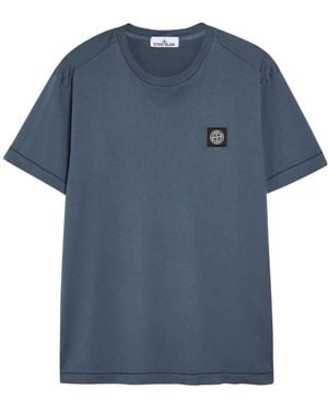 Stone Island Solid Colour Logo Cotton T-Shirt - Blue