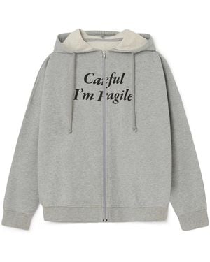 GIMAGUAS Slogan-Print Zip-Up Hoodie - Grey