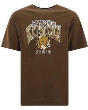 Maison Kitsuné Logo Printed Cotton Crewneck - Brown